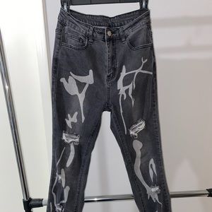 SHEIN High waisted graphic ripped jeans